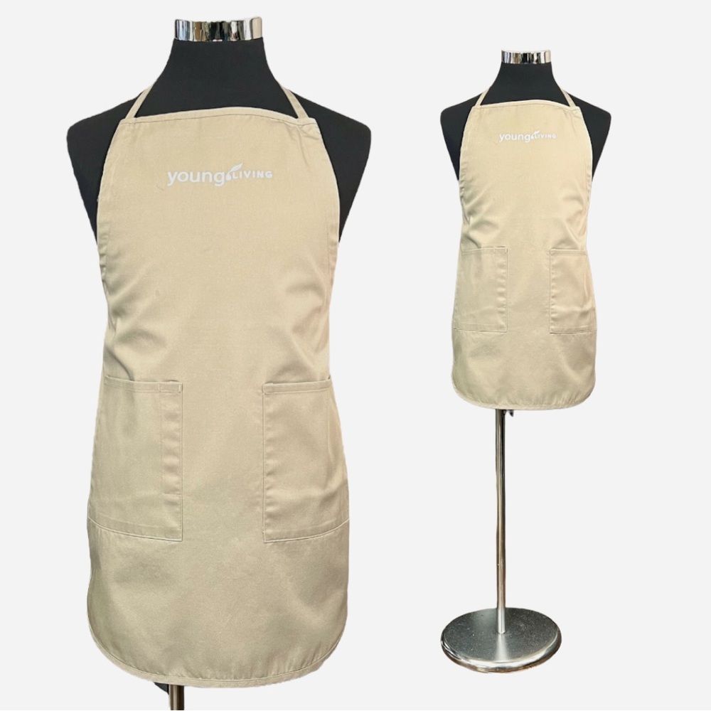 Young Living Beige Logo Tie Closure Apron